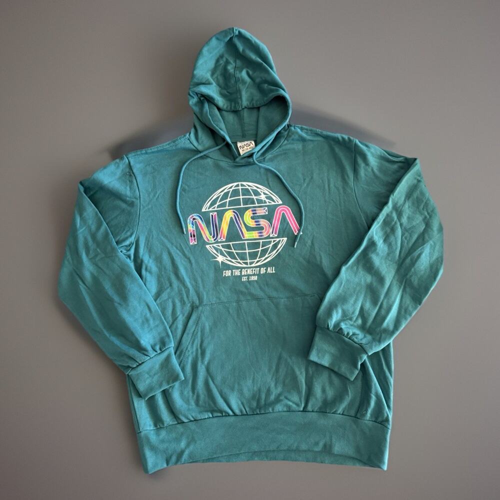 NASA Retro Teal Pullover Hoodie For The Benefit Of All Men's Size Medium